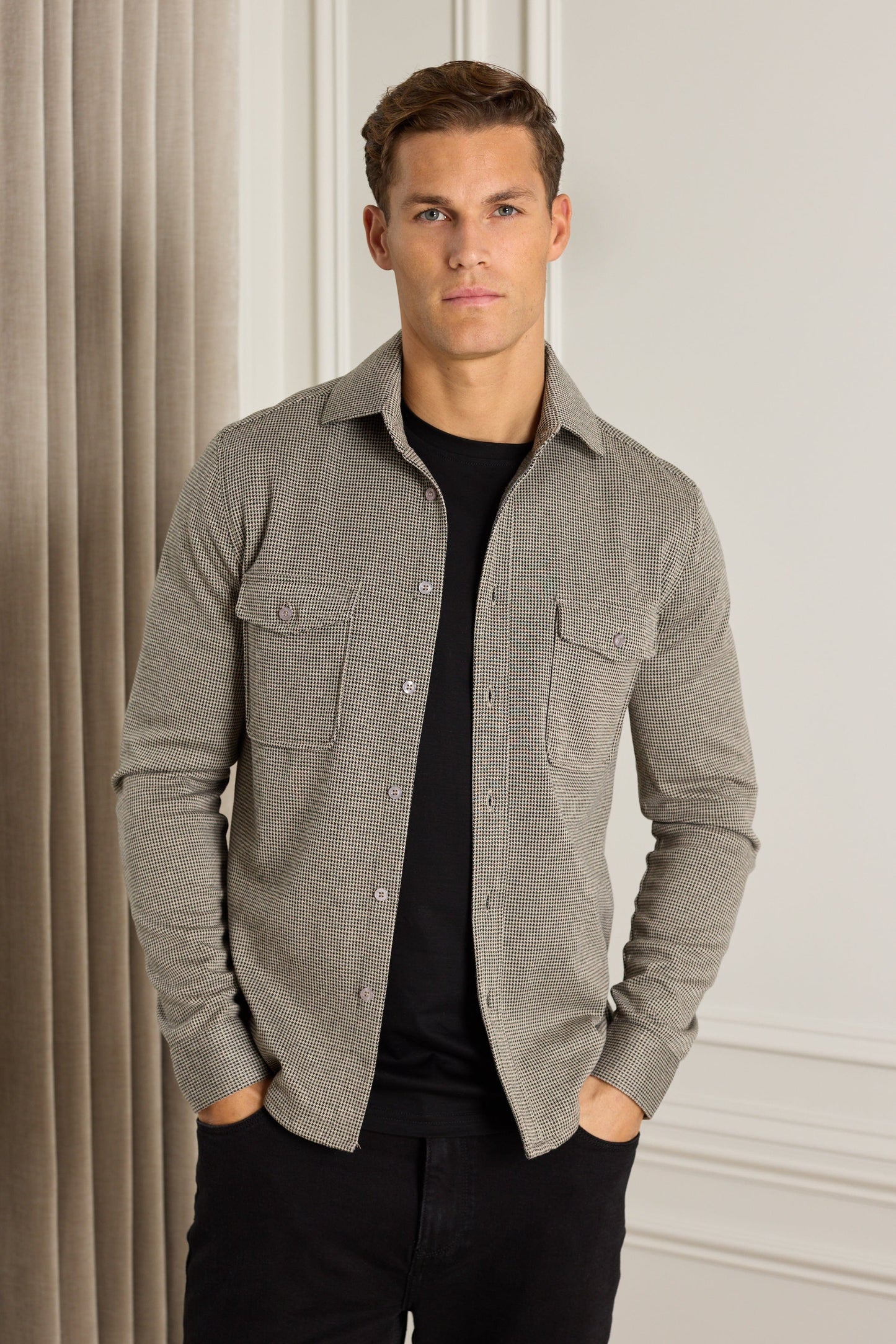 Joseph Dogtooth Overshirt - Black/Brown