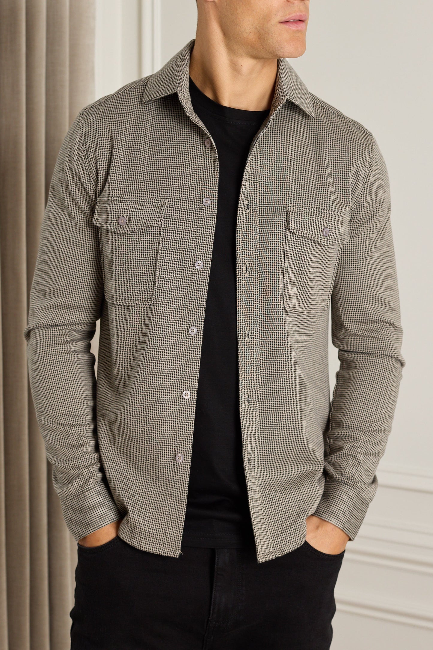 Joseph Dogtooth Overshirt - Black/Brown