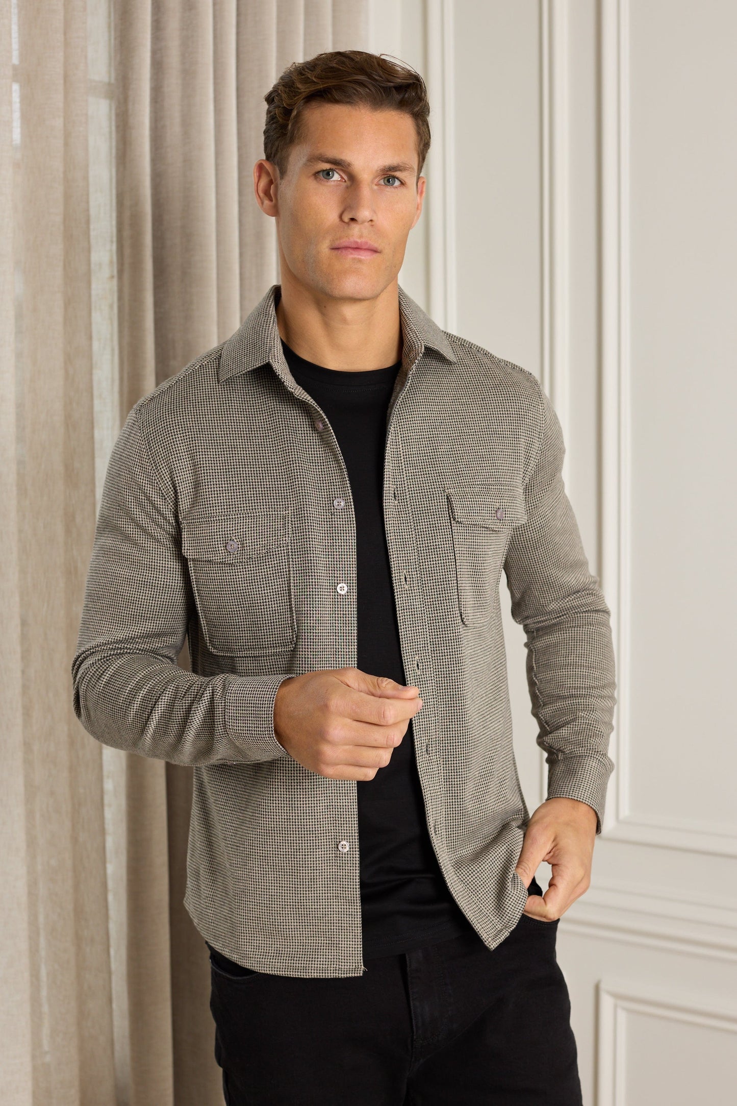 Joseph Dogtooth Overshirt - Black/Brown