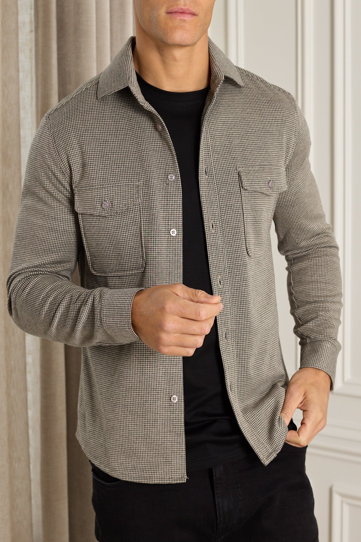 Joseph Dogtooth Overshirt - Black/Brown