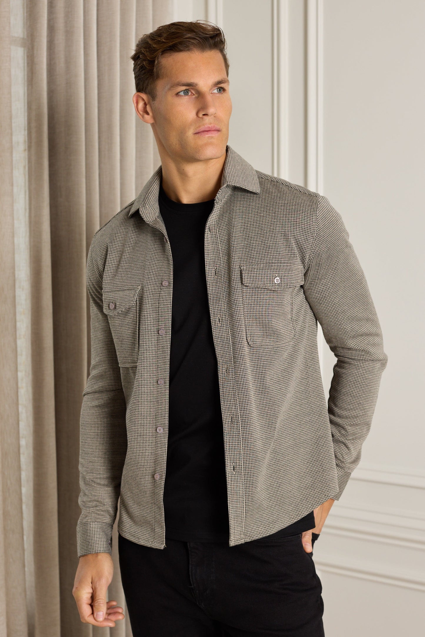 Joseph Dogtooth Overshirt - Black/Brown